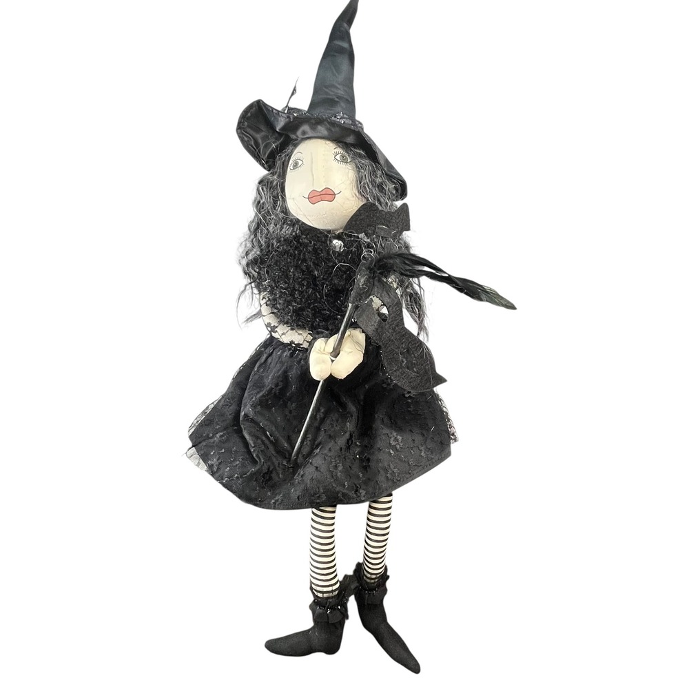 Gothic Witch Halloween Doll Black Lace Masquerade Decor Art Doll‎ 28.5"